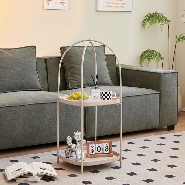 Zeitgenössischer kreativer quadratischer Vogelkäfig-Form Kohlenstoffstahlrahmen Beistelltisch 2-stufig für Wohnzimmer 