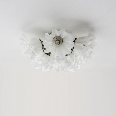 Zeitgenössische kreative Glocken-Orchideenblume Eisen Acryl Schirm 6-Licht Semi-Flush Mount Deckenleuchte für Schlafzimmer 