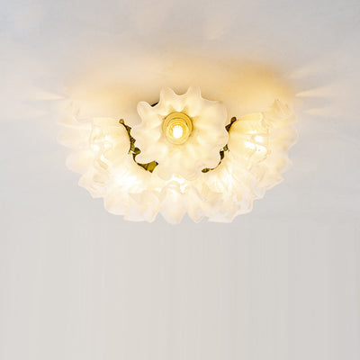 Zeitgenössische kreative Glocken-Orchideenblume Eisen Acryl Schirm 6-Licht Semi-Flush Mount Deckenleuchte für Schlafzimmer 