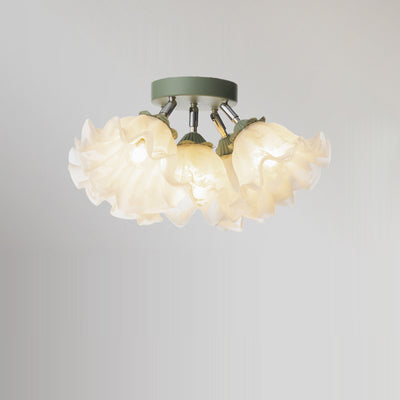 Zeitgenössische kreative Glocken-Orchideenblume Eisen Acryl Schirm 6-Licht Semi-Flush Mount Deckenleuchte für Schlafzimmer 