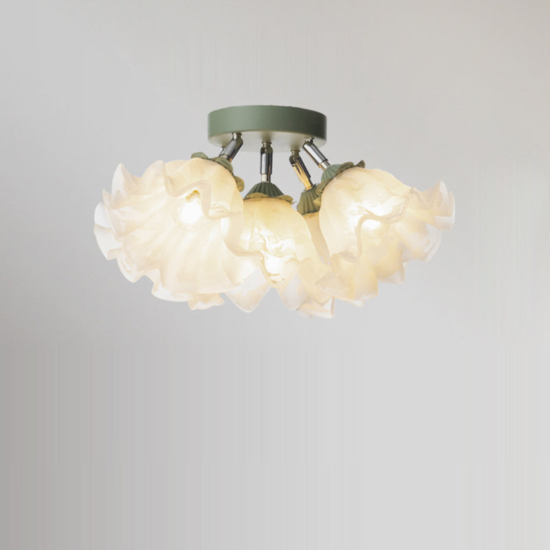 Zeitgenössische kreative Glocken-Orchideenblume Eisen Acryl Schirm 6-Licht Semi-Flush Mount Deckenleuchte für Schlafzimmer 