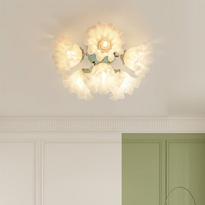 Zeitgenössische kreative Glocken-Orchideenblume Eisen Acryl Schirm 6-Licht Semi-Flush Mount Deckenleuchte für Schlafzimmer 