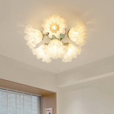 Zeitgenössische kreative Glocken-Orchideenblume Eisen Acryl Schirm 6-Licht Semi-Flush Mount Deckenleuchte für Schlafzimmer 