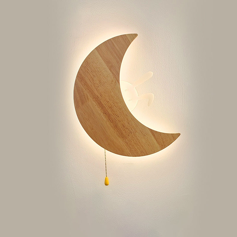 Lampe murale LED en acrylique et bois, minimaliste moderne, avec motif de lapin de lune pour chambre 