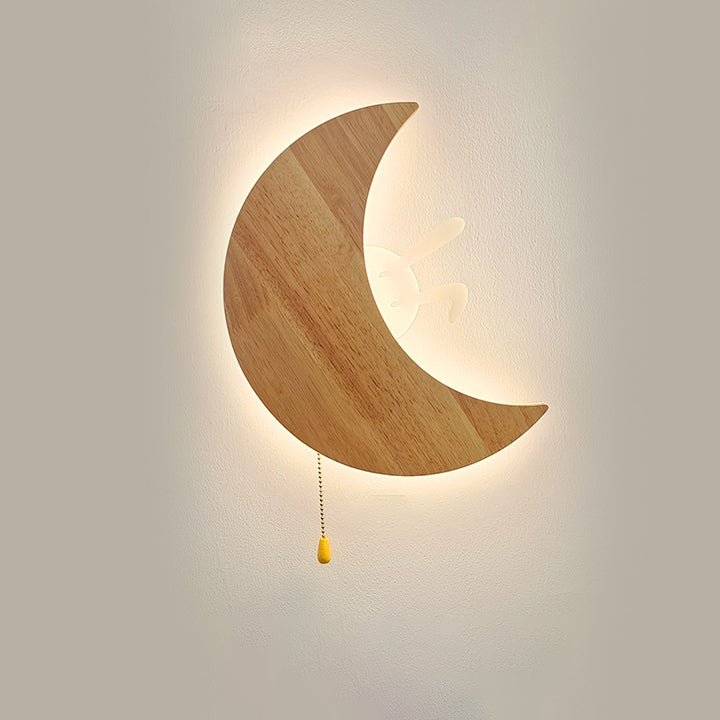 Lampe murale LED en acrylique et bois, minimaliste moderne, avec motif de lapin de lune pour chambre 