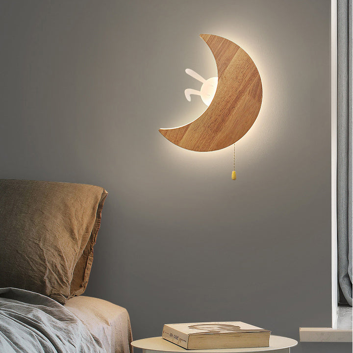 Lampe murale LED en acrylique et bois, minimaliste moderne, avec motif de lapin de lune pour chambre 