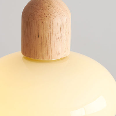 Moderne minimalistische ovale Holzkuppel-Glas-Schirm 1-Licht-Pendelleuchte für Wohnzimmer 