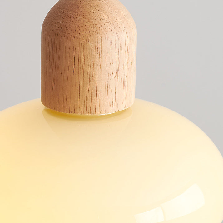 Moderne minimalistische ovale Holzkuppel-Glas-Schirm 1-Licht-Pendelleuchte für Wohnzimmer 