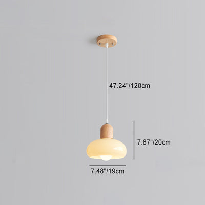 Moderne minimalistische ovale Holzkuppel-Glas-Schirm 1-Licht-Pendelleuchte für Wohnzimmer 