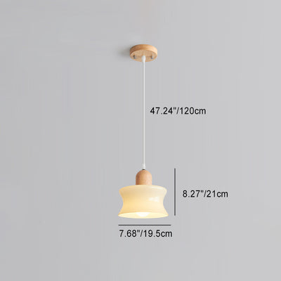 Moderne minimalistische ovale Holzkuppel-Glas-Schirm 1-Licht-Pendelleuchte für Wohnzimmer 