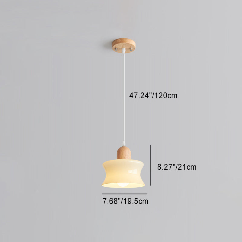 Moderne minimalistische ovale Holzkuppel-Glas-Schirm 1-Licht-Pendelleuchte für Wohnzimmer 