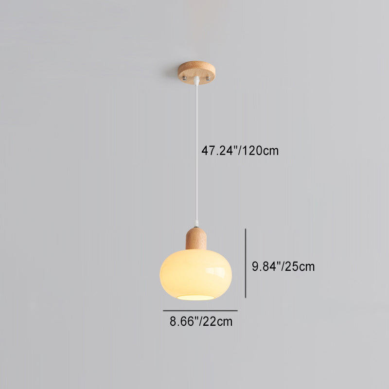 Modern Minimalist Oval Wood Dome Glass Shade 1-Light Pendant Light For Living Room