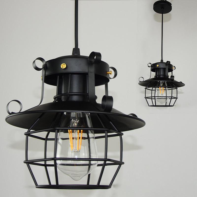 Lustre suspendu à 1 lumière avec cadre en fer hexagonal industriel contemporain pour salon 