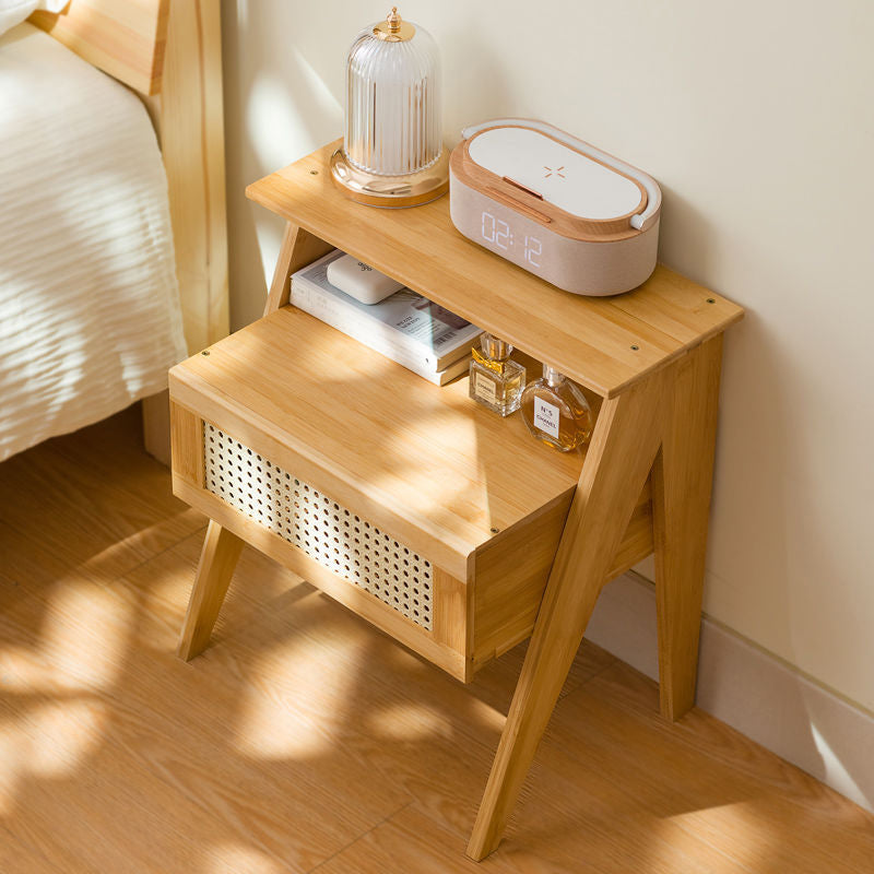 Moderner minimalistischer rechteckiger Bambus-ABS-Beistelltisch 2-stufig 1-Speicher für das Schlafzimmer 