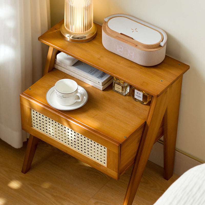 Moderner minimalistischer rechteckiger Bambus-ABS-Beistelltisch 2-stufig 1-Speicher für das Schlafzimmer 