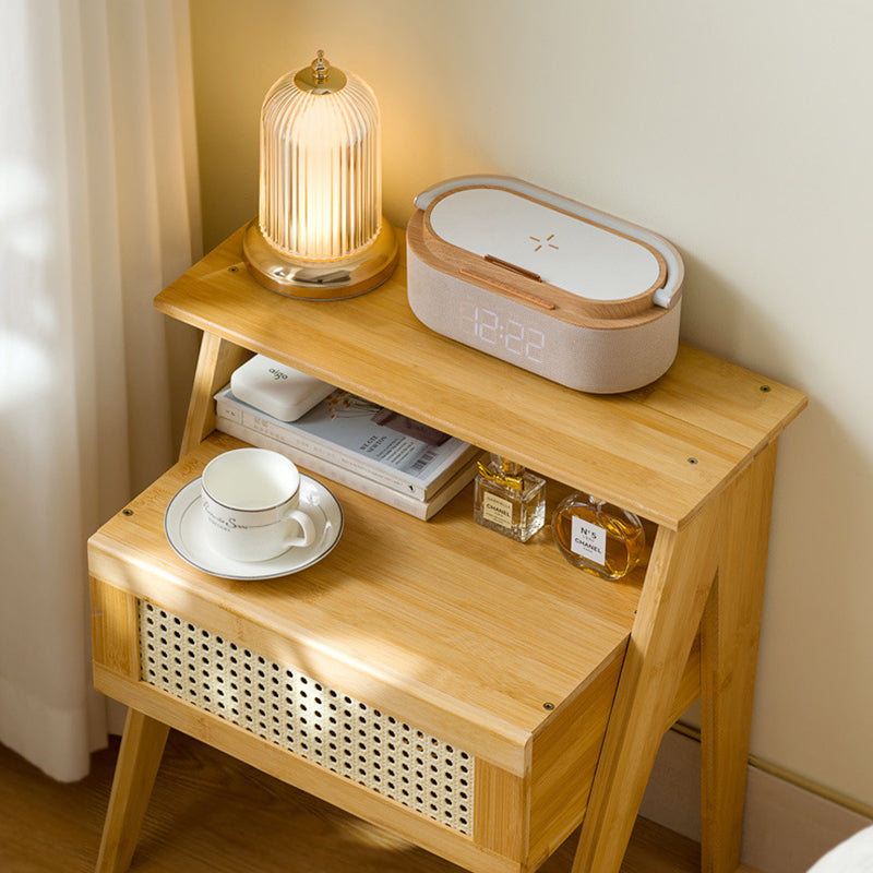 Moderner minimalistischer rechteckiger Bambus-ABS-Beistelltisch 2-stufig 1-Speicher für das Schlafzimmer 