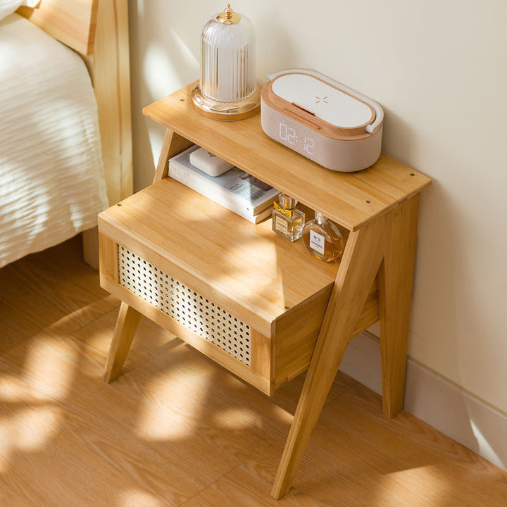 Moderner minimalistischer rechteckiger Bambus-ABS-Beistelltisch 2-stufig 1-Speicher für das Schlafzimmer 