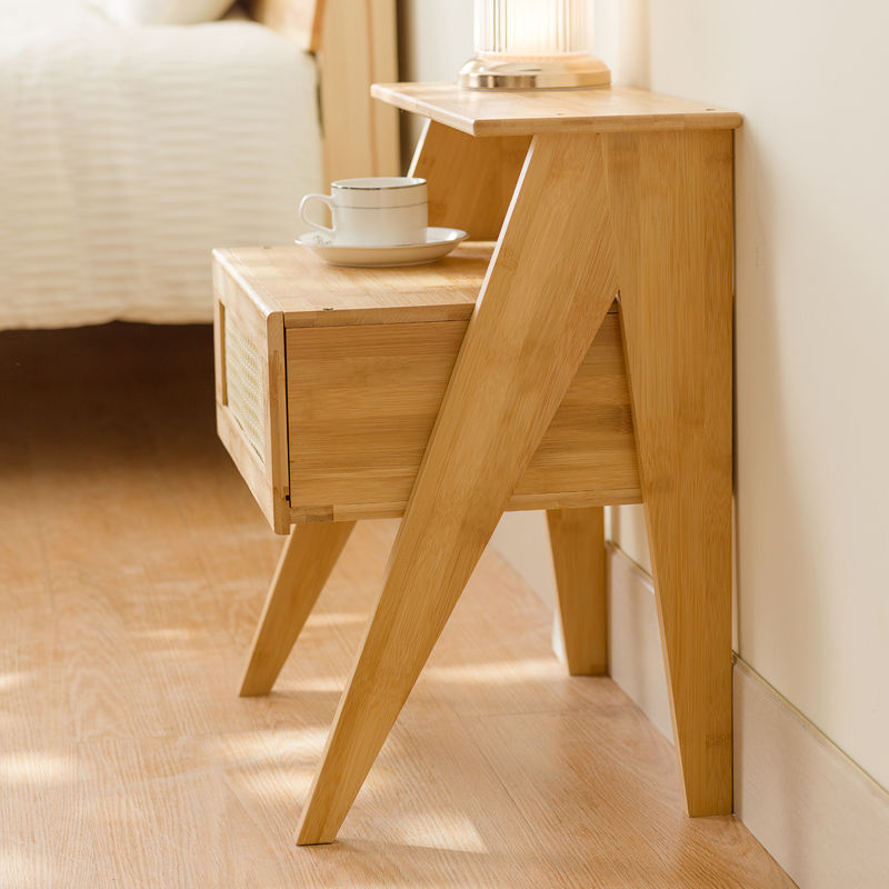 Moderner minimalistischer rechteckiger Bambus-ABS-Beistelltisch 2-stufig 1-Speicher für das Schlafzimmer 
