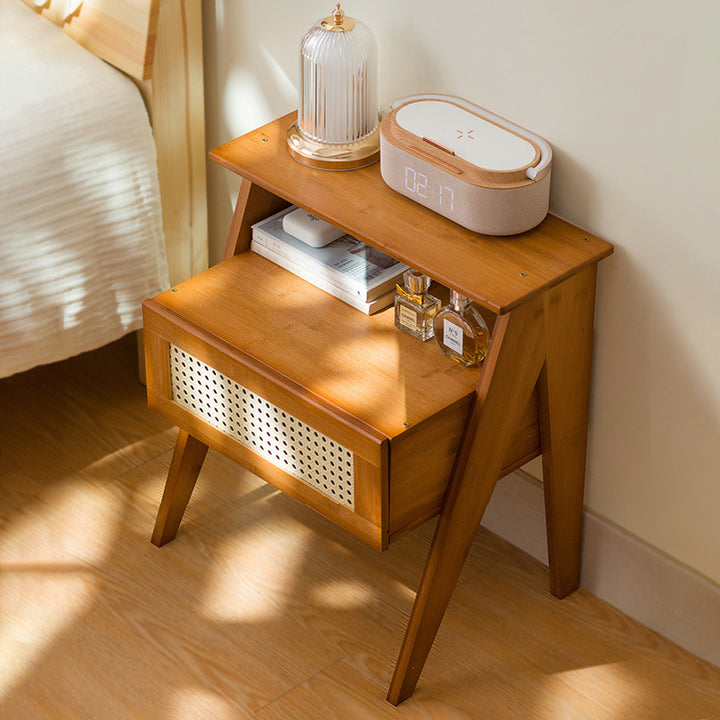 Moderner minimalistischer rechteckiger Bambus-ABS-Beistelltisch 2-stufig 1-Speicher für das Schlafzimmer 
