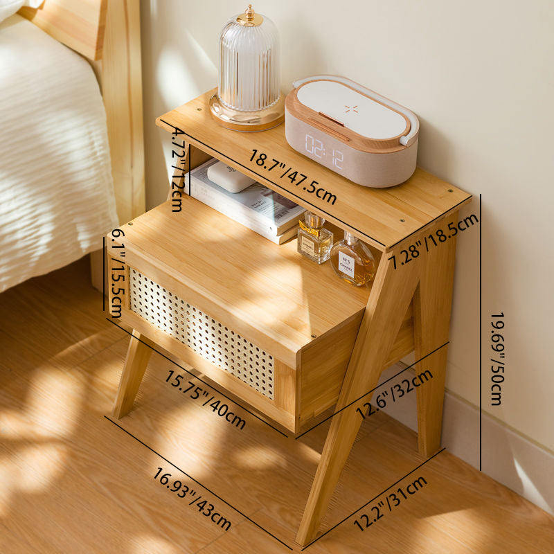 Moderner minimalistischer rechteckiger Bambus-ABS-Beistelltisch 2-stufig 1-Speicher für das Schlafzimmer 