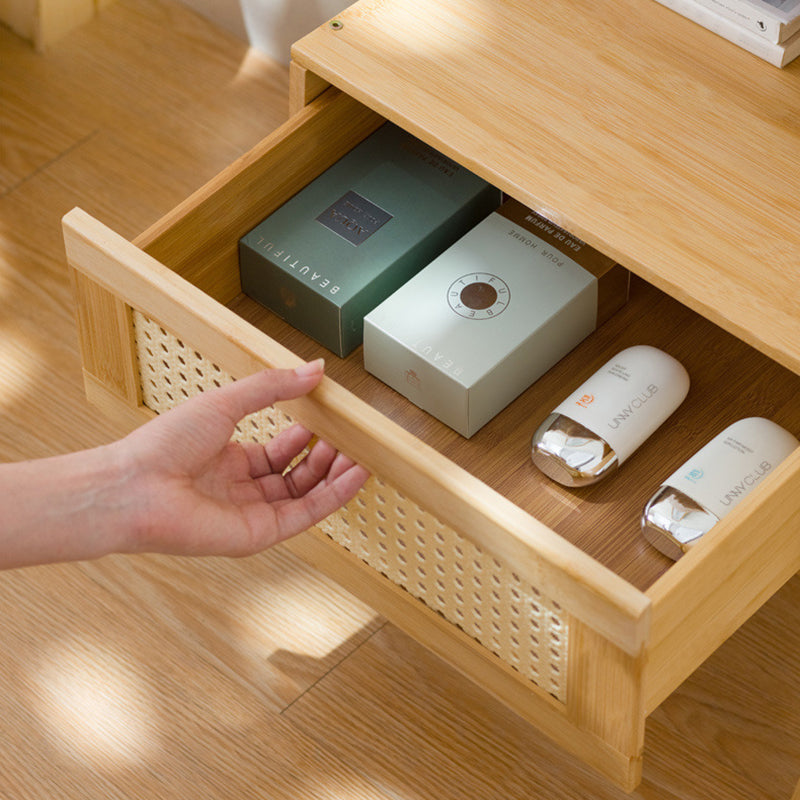 Moderner minimalistischer rechteckiger Bambus-ABS-Beistelltisch 2-stufig 1-Speicher für das Schlafzimmer 