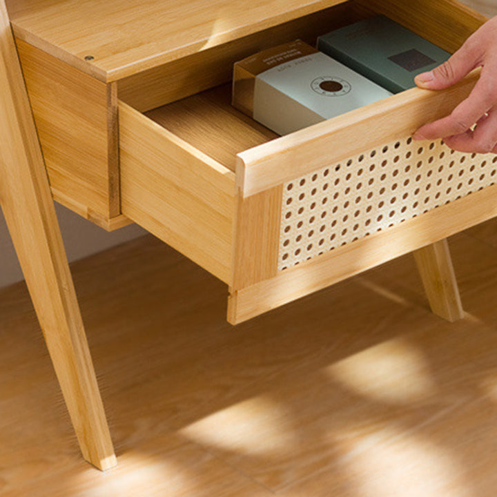 Moderner minimalistischer rechteckiger Bambus-ABS-Beistelltisch 2-stufig 1-Speicher für das Schlafzimmer 