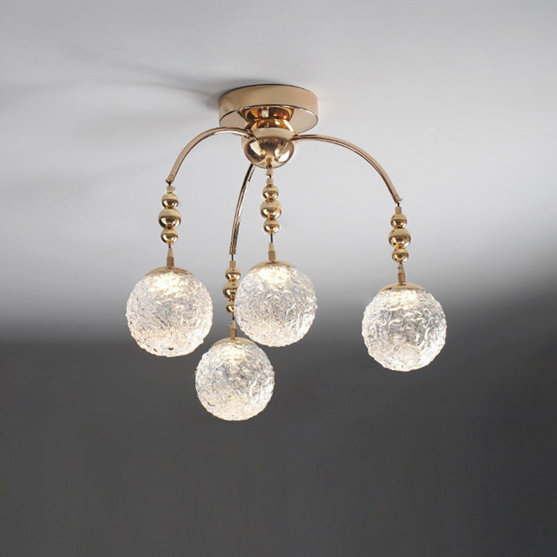 Zeitgenössische Nordische Ast Gebogene Stange Kugel Hardware Glas 4/7 Licht Semi-Flush-Montage Deckenleuchte Für Wohnzimmer 