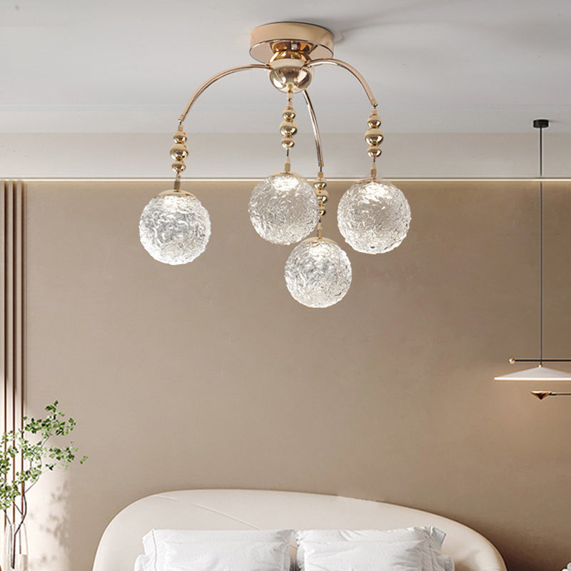 Zeitgenössische Nordische Ast Gebogene Stange Kugel Hardware Glas 4/7 Licht Semi-Flush-Montage Deckenleuchte Für Wohnzimmer 