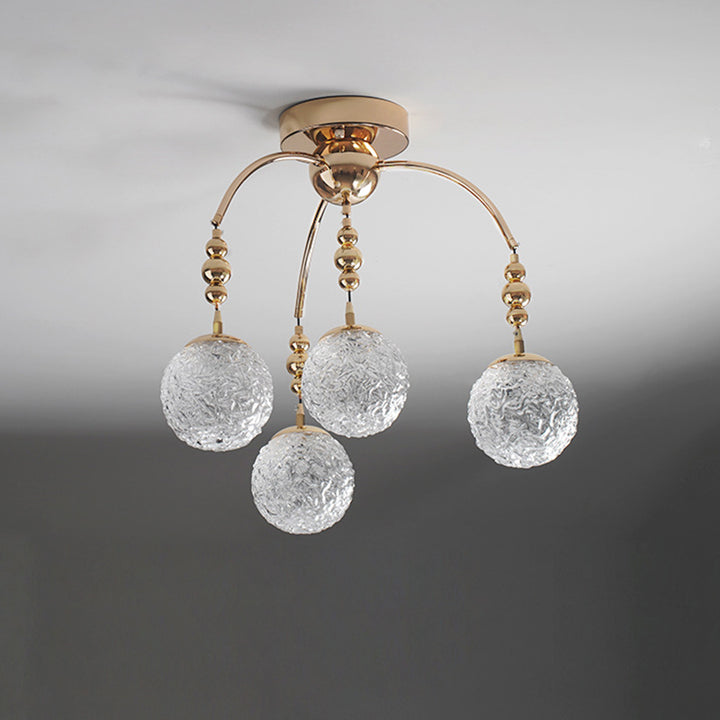 Zeitgenössische Nordische Ast Gebogene Stange Kugel Hardware Glas 4/7 Licht Semi-Flush-Montage Deckenleuchte Für Wohnzimmer 