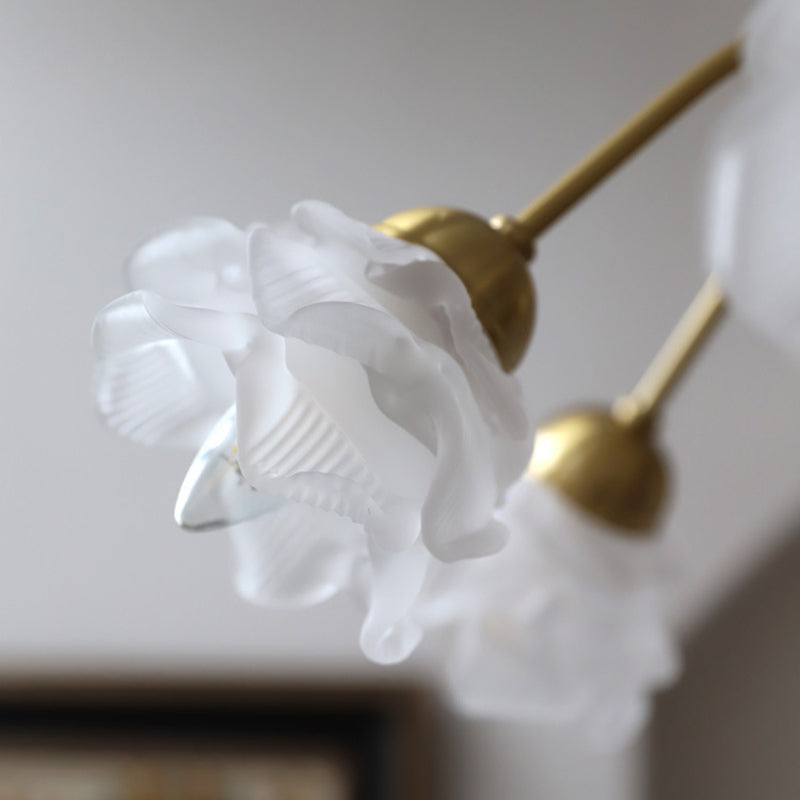 Lustre traditionnel français à tige courbée avec fleurs de rose en cuivre et verre 5/6/8 lumières pour salon 