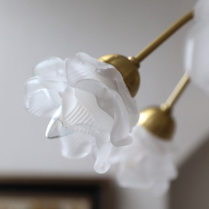 Lustre traditionnel français à tige courbée avec fleurs de rose en cuivre et verre 5/6/8 lumières pour salon 