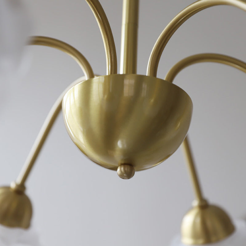 Lustre traditionnel français à tige courbée avec fleurs de rose en cuivre et verre 5/6/8 lumières pour salon 