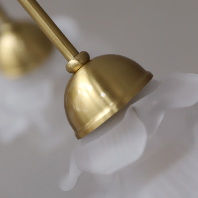 Lustre traditionnel français à tige courbée avec fleurs de rose en cuivre et verre 5/6/8 lumières pour salon 