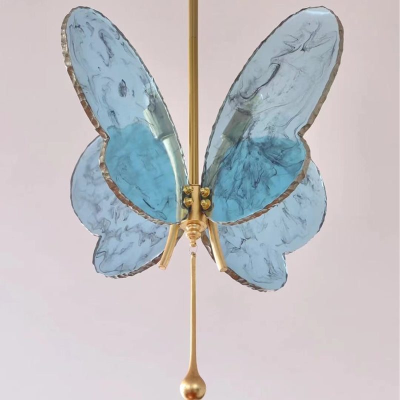 Zeitgenössischer kreativer Schmetterling Harz Hardware Glas 2-Licht-Kronleuchter für Wohnzimmer 
