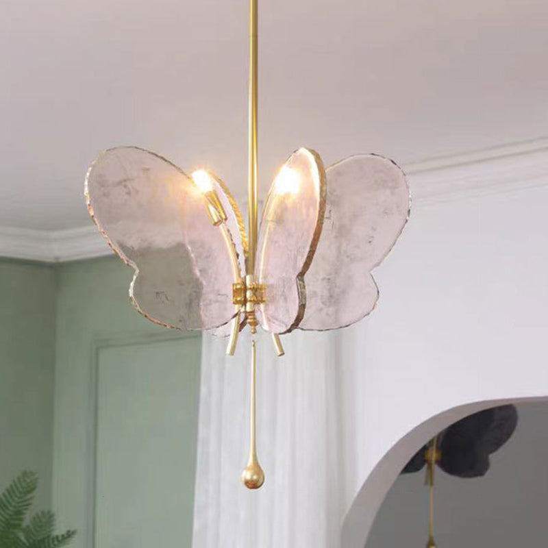 Lustre contemporain en résine avec papillon créatif, verre et matériel, à 2 lumières pour le salon 