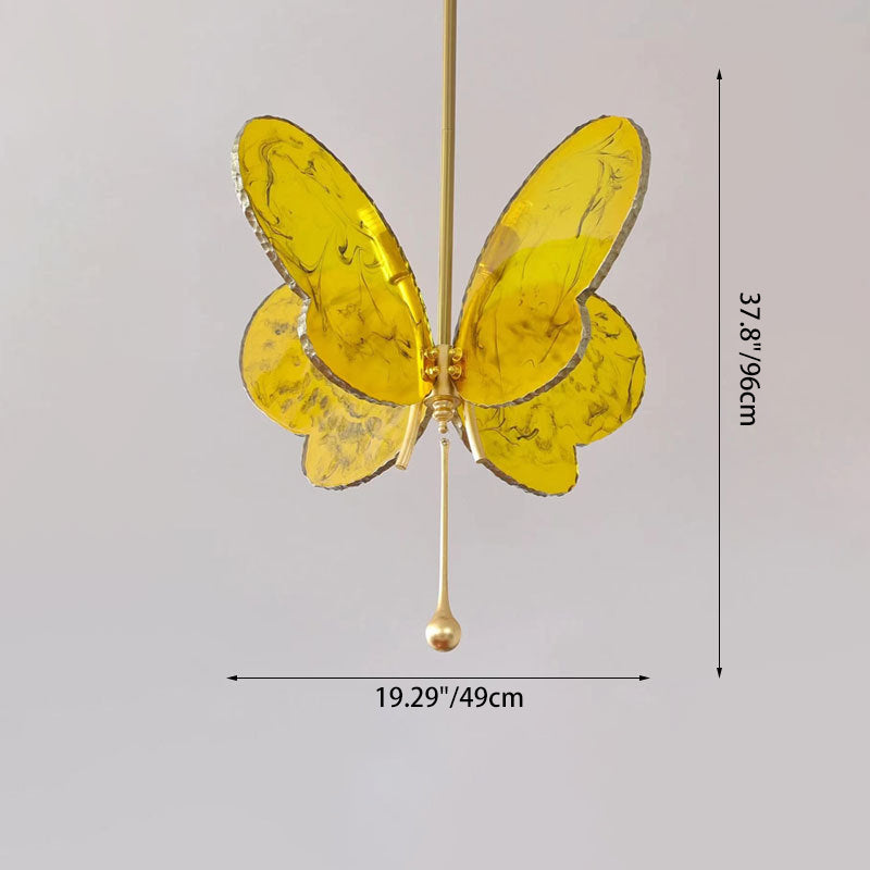Lustre contemporain en résine avec papillon créatif, verre et matériel, à 2 lumières pour le salon 