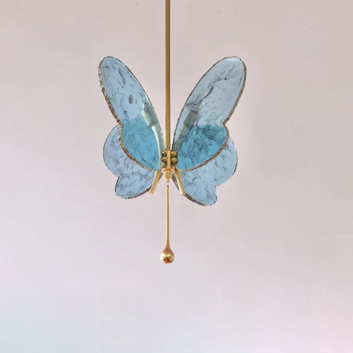 Lustre contemporain en résine avec papillon créatif, verre et matériel, à 2 lumières pour le salon 