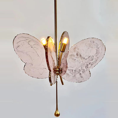Zeitgenössischer kreativer Schmetterling Harz Hardware Glas 2-Licht-Kronleuchter für Wohnzimmer 