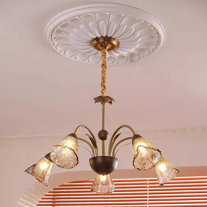 Contemporary Retro Curved Rod Cup Shape Glass Shade Wooden Iron Frame 5/8/10-Light Chandelier For Living Room