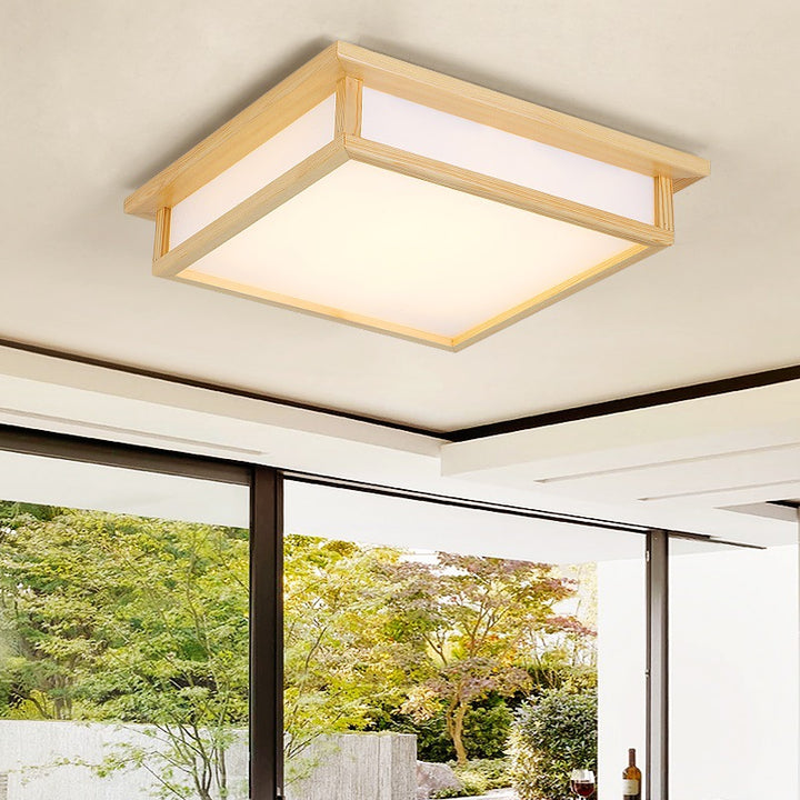 Traditionelle japanische quadratische Holz-Acryl-LED-Deckenleuchte für das Schlafzimmer 