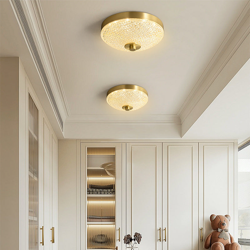 Lustre Plafonnier LED Moderne Rond en Cuivre et Acrylique pour Salon 