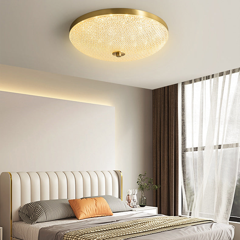Lustre Plafonnier LED Moderne Rond en Cuivre et Acrylique pour Salon 