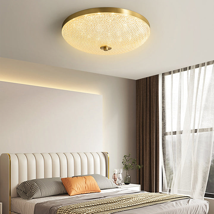 Lustre Plafonnier LED Moderne Rond en Cuivre et Acrylique pour Salon 