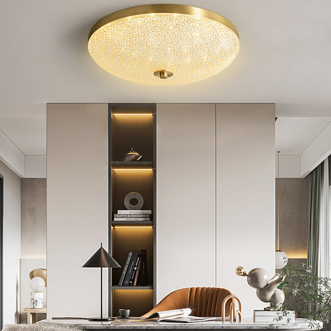 Lustre Plafonnier LED Moderne Rond en Cuivre et Acrylique pour Salon 