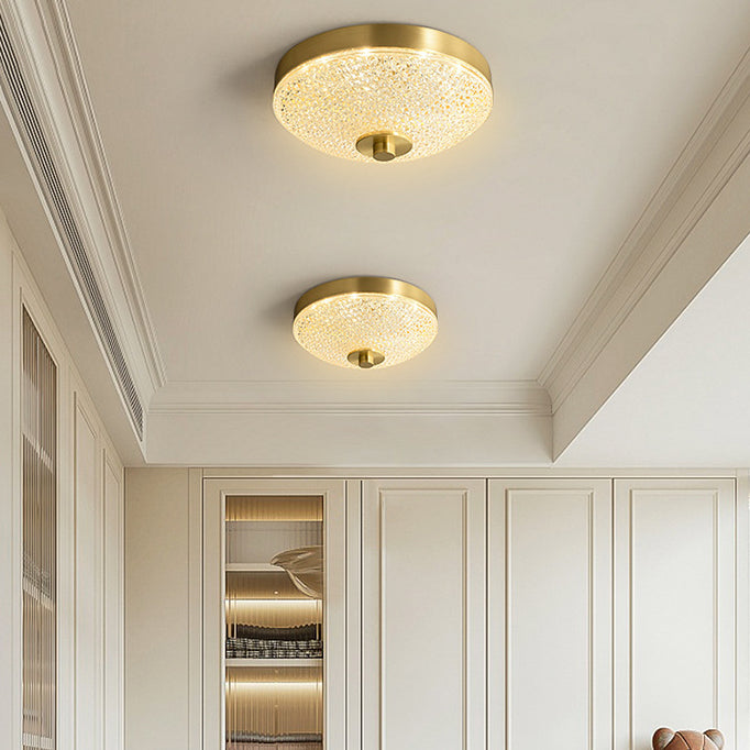 Lustre Plafonnier LED Moderne Rond en Cuivre et Acrylique pour Salon 