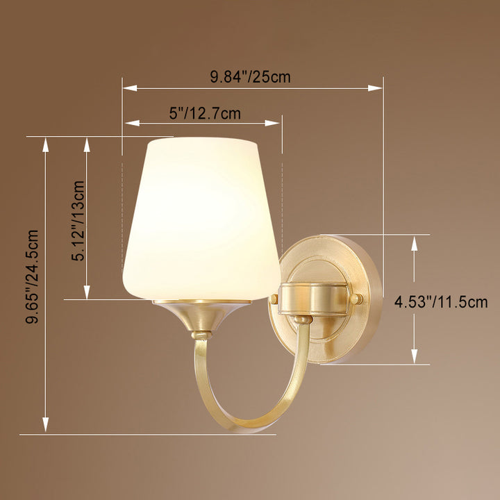Applique murale traditionnelle européenne en forme de coupe ronde avec abat-jour en verre de cuivre complet 1/2 lumière pour salon 