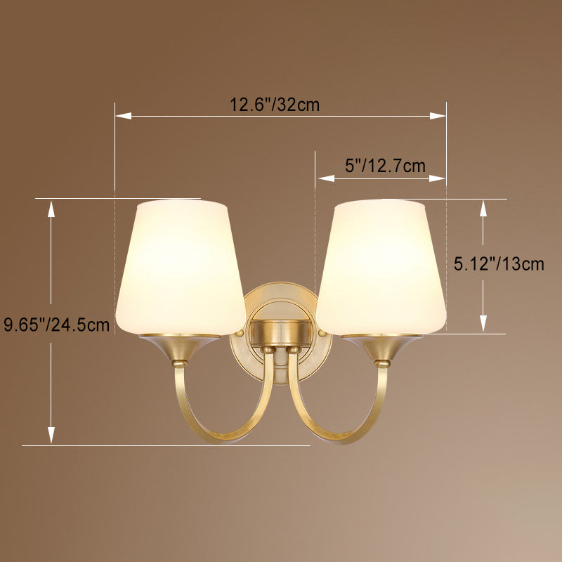 Applique murale traditionnelle européenne en forme de coupe ronde avec abat-jour en verre de cuivre complet 1/2 lumière pour salon 
