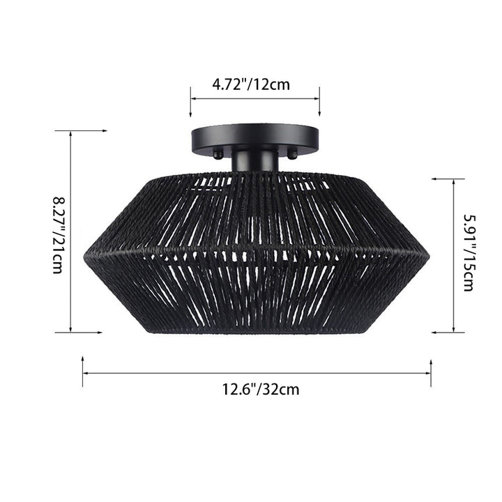 Luz de techo semiempotrada de 1 luz de ratán redondo boho contemporáneo para sala de estar 
