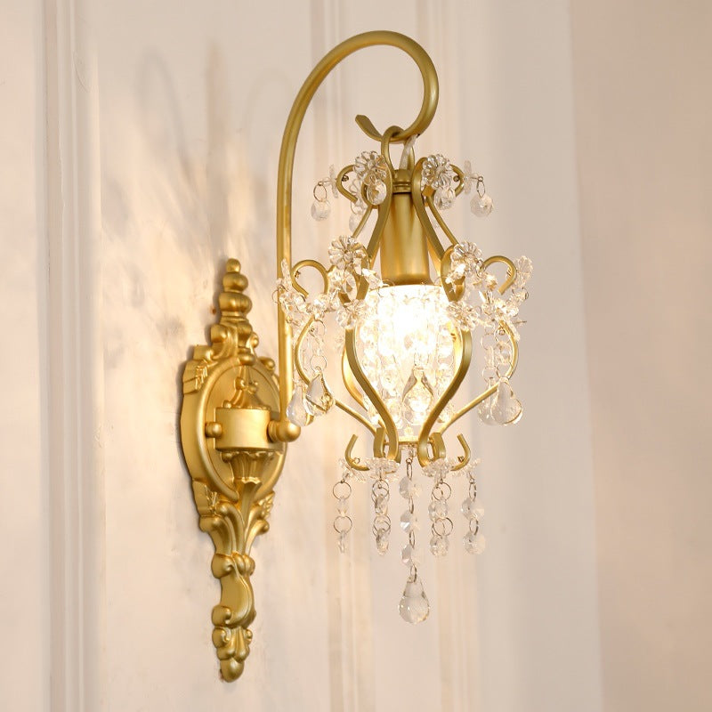 Applique Murale en Fer Forgé Traditionnelle Française avec Cristal et Cadre Courbé à 1 Lumière pour Salon 