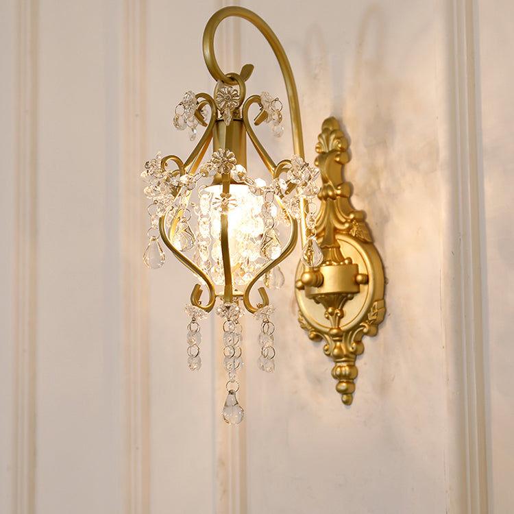Applique Murale en Fer Forgé Traditionnelle Française avec Cristal et Cadre Courbé à 1 Lumière pour Salon 